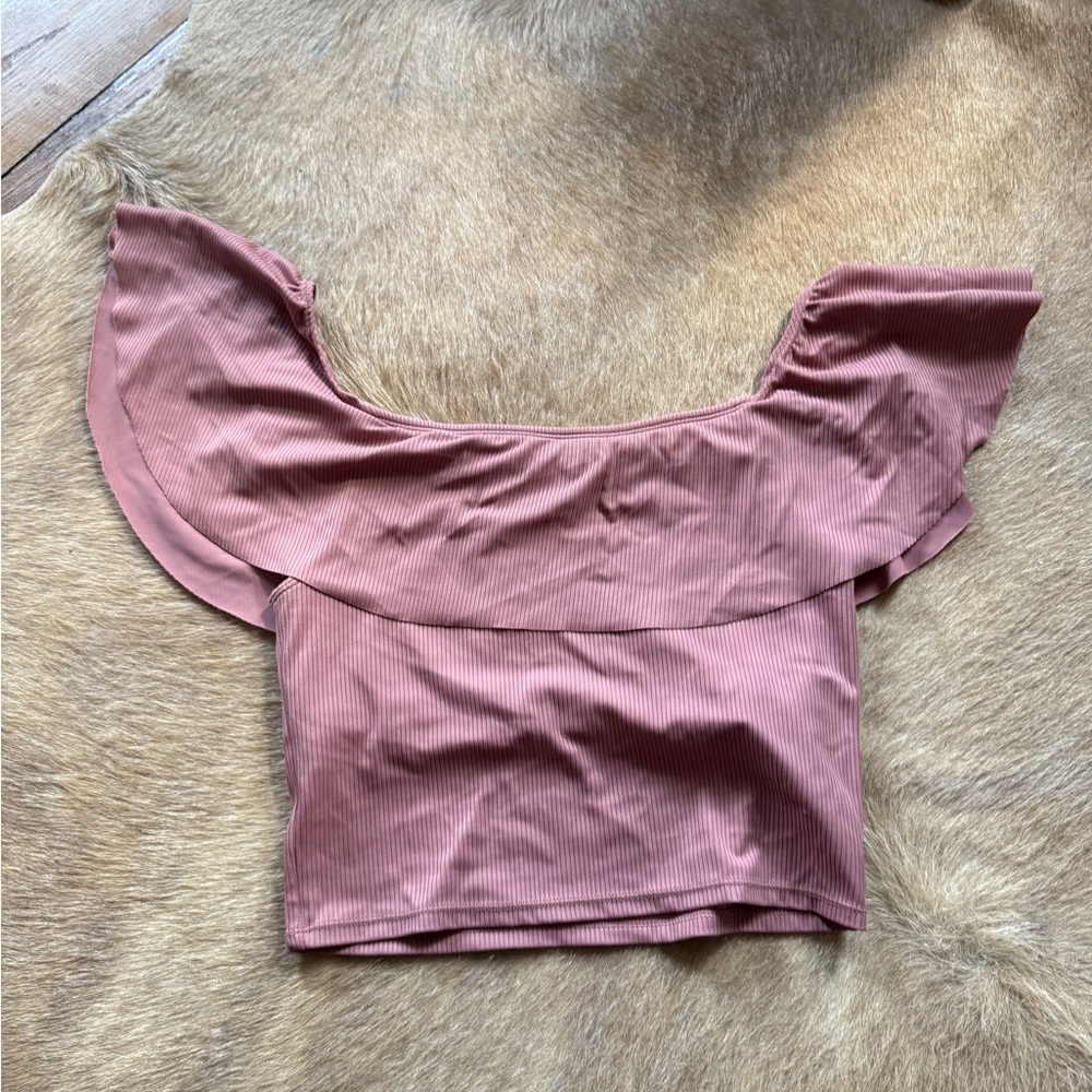 Kortni Jeane Dusty Rose Off-Shoulder Crop Top